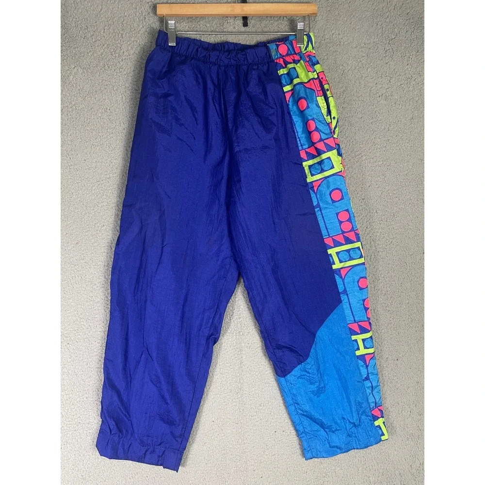 Vintage Gitano Active Nylon Track Pants Blue Neon Geometric 90s Windbreaker L